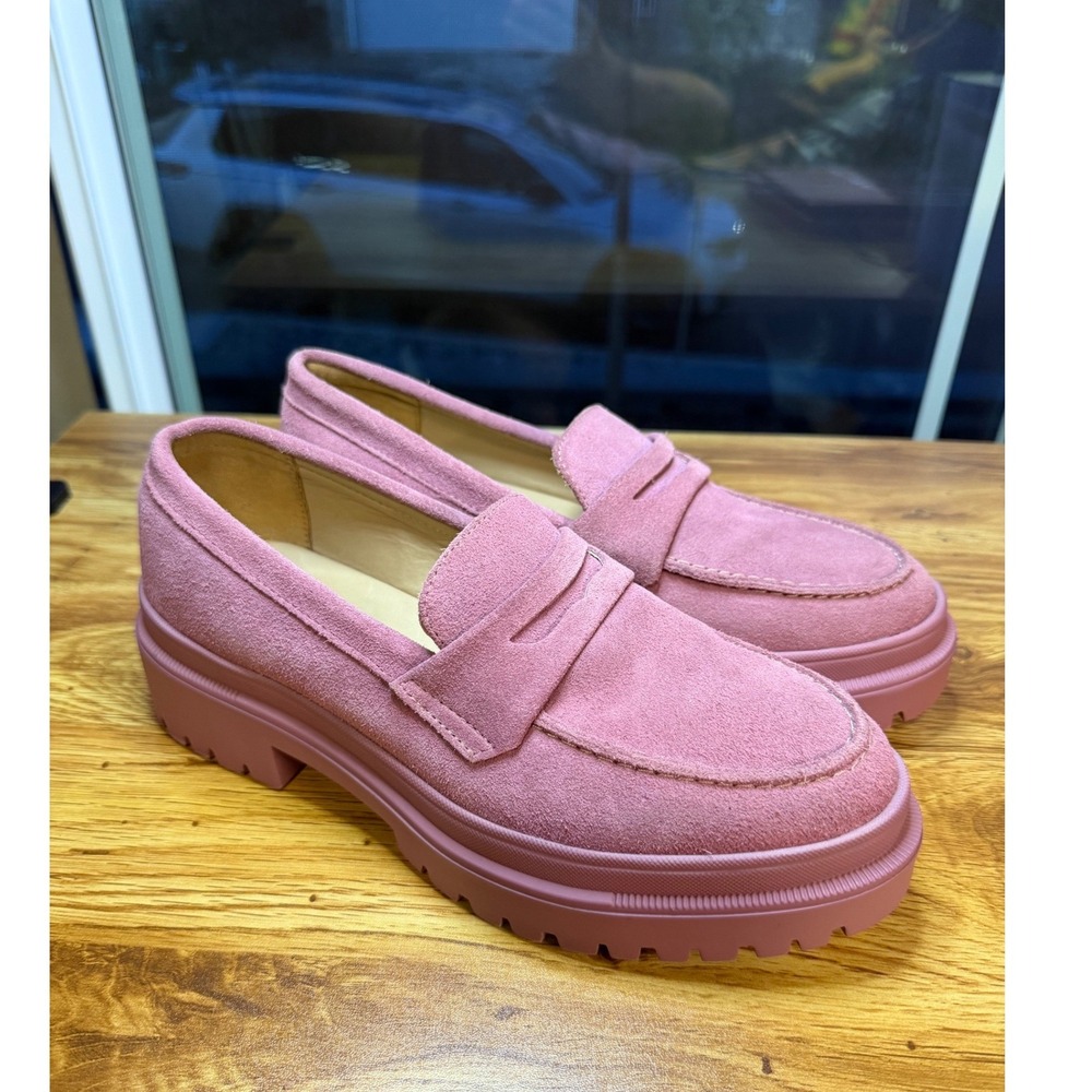 Patina Pink Zoe Suede Chunky Platform Penny Loafers Lug Sole Handmade 8.5